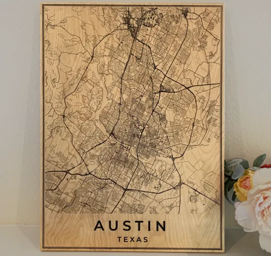 Laser Lithography Research; A map of Austin, Texas using the laser lithography process. Jonathan Malott, Austin Texas Architecture